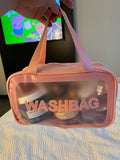 Makeup Cosmetic Bag Transparent Travel Wash Bag(Pink)